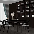 Luxury Modern Dining Room With Wooden Table Chairs And Wine Cabinet Decorations