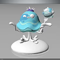 Blue Crown Character With Cloud Decorations Holding Small Creature On Fork White Base