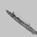 Military Warship Model With Turrets Mast Weapons On Deck Number 23
