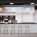 Modern Café Interior With Bar Counter Wooden Stools And Menu Boards Lighting