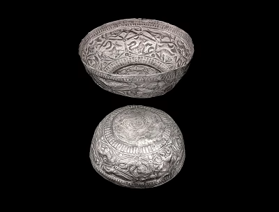 Bowl Silver Bowl Ornaments Container Cultural Relics Antique Silver Ornaments 3d model