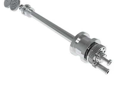 Precision Metal Drive Shaft With Gear Components And Mechanical Engineering Features 3d model