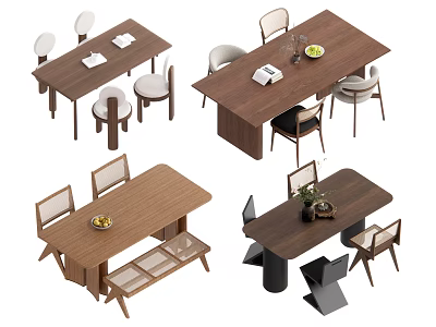 Modern Wooden Dining Table Set With Matching Chairs And Decorative Elements 3d model
