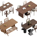 Modern Wooden Dining Table Set With Matching Chairs And Decorative Elements 3d model
