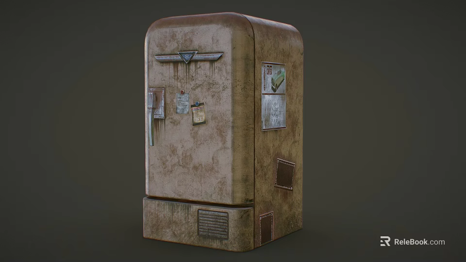 Vintage Refrigerator Freezer With Worn Rusty Surface And Old Stickers Design 3d model 