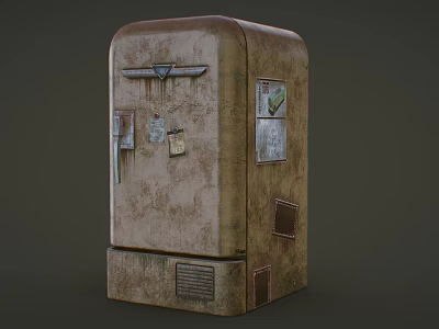 Vintage Refrigerator Freezer With Worn Rusty Surface And Old Stickers Design 3d model