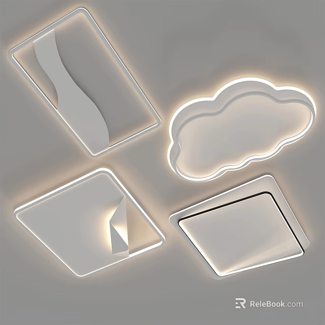 Modern Minimalist Indoor Ceiling Lights With Square And Cloud Shaped LED Design 3d model 