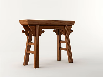 Classic Wooden Stool With Carved Ladder Style Legs And Decorative Design 3d model