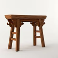 Classic Wooden Stool With Carved Ladder Style Legs And Decorative Design