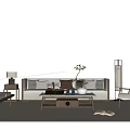 New Chinese-style Song-style Sofa Coffee Table Combination Multi-person Sofa Leisure Chair Floor Lamp 3d model