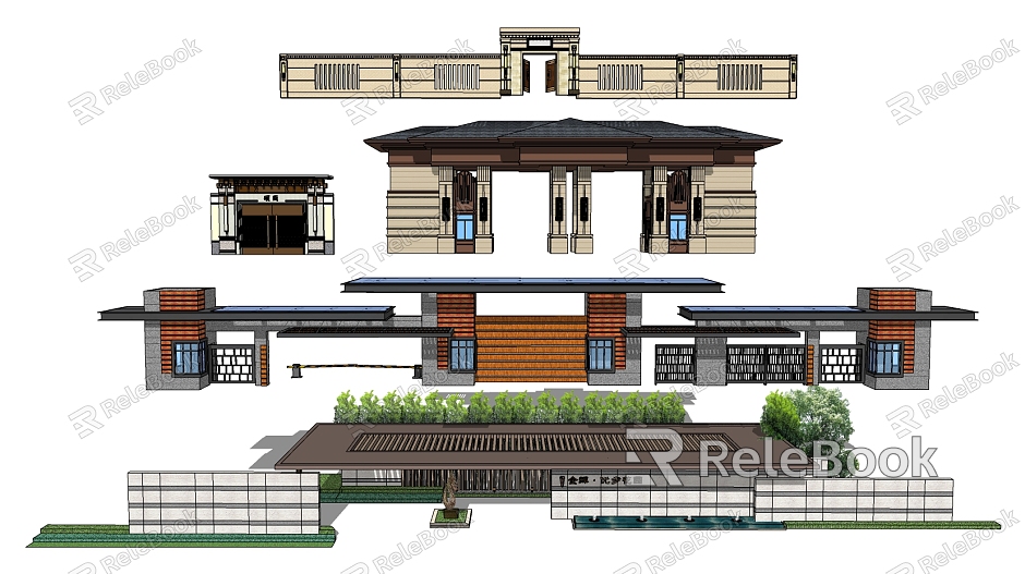 New Chinese-style Gate Entrance model