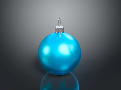 Blue Christmas Ornament with Silver Top Hook on Black Background and Shiny Reflection 3d model