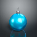 Blue Christmas Ornament with Silver Top Hook on Black Background and Shiny Reflection