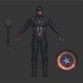 Captain America In Blue Star Uniform With Shield Hammer And Standing Pose