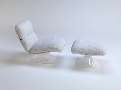 Modern Light Gray Lounge Chair With Soft Fabric Ottoman And Acrylic Base 3d model