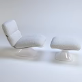 Modern Light Gray Lounge Chair With Soft Fabric Ottoman And Acrylic Base