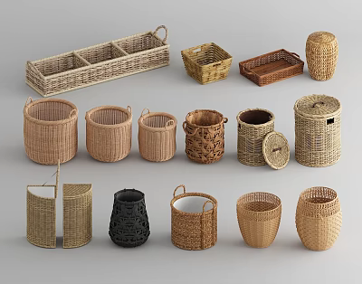 Woven Storage Baskets in Various Sizes and Shapes for Home Organization 3d model