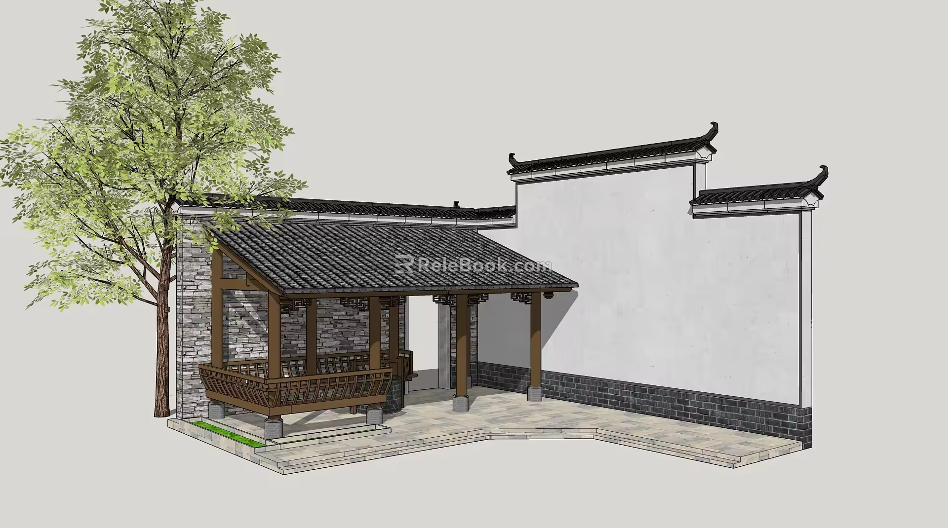 Chinese Style Pavilion Landscape Gallery Pavilion 3d model