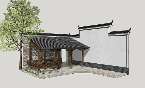 Chinese Style Pavilion Landscape Gallery Pavilion 3d model