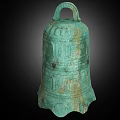 Ancient Bronze Bell With Green Patina And Loop Handle Decorative Patterns On Surface 3d model