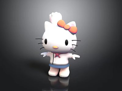 Hello Kitty Character Design With White Body Red Bow Blue Outfit And Open Arms Pose 3d model