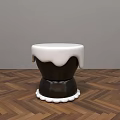 Modern Stool With White Top Black Body White Base Trim On Wooden Floor Gray Wall Background