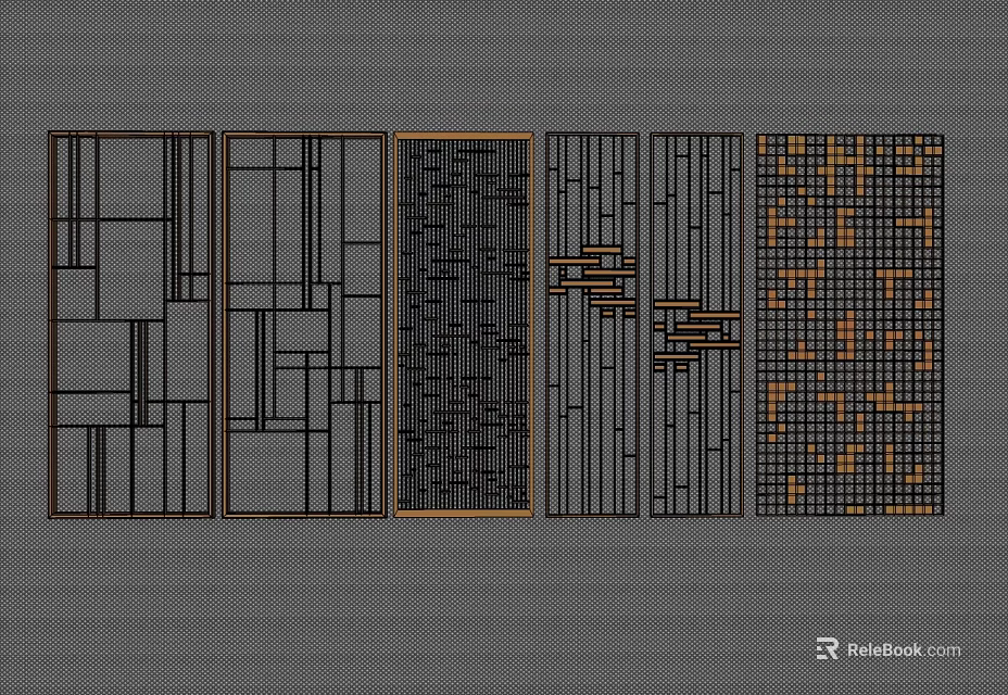 Different Design Wooden Frame Room Dividers With Geometric Patterns And Grid Structures 3d model