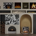 Modern And Traditional Fireplace Designs With Decorative Elements And Burning Flames 3d model