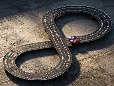 Municipal Road With Curved Circular Design And White Lane Markings On Concrete Pavement 3d model