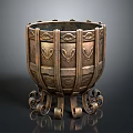 Antique Bronze Household Item Featuring Intricate Butterfly Motifs Circular Patterns And Curved Feet