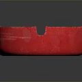 Red Circular Ashtray With Smooth Surface And Reflective Background Design