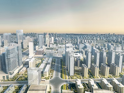 Panoramic Urban City View With Tall Modern Buildings And Road Networks 3d model