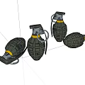 Military Grenades With Yellow Stripes And Pull Ring Mechanism On White Background