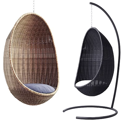 Stylish Wicker Hanging Chairs in Brown and Black with Comfortable Cushion for Home Decor 3d model