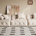 Modern Casual Sofa Set With Soft Cushions Patterned Rug And Decorative Painting