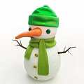 Cute Garden Snowman Ornament Featuring Green Hat Scarf Orange Nose And Twig Arms