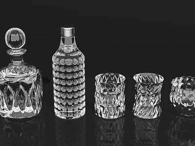 Transparent Crystal Glass Cups With Intricate Patterns And Matching Glass Containers 3d model