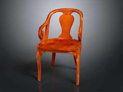 Classic Orange Wooden Chair With Curved Armrests And Carved Seat Design 3d model