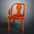 Classic Orange Wooden Chair With Curved Armrests And Carved Seat Design