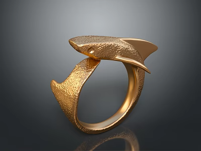 Elegant Golden Fish Shaped Ring With Textured Surface And Unique Fashion Design 3d model