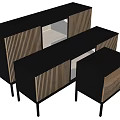 Modern TV Stand Design With Striped Wooden Panels Glass Doors And Built-in Lighting