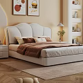 Double Bed With White Upholstered Headboard Brown Comforter And Nightstands In Modern Bedroom Interior