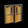 Wooden Double Doors Interior With Metal Frame Grid Panels And Door Locks