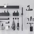 Modern Bathroom Accessories With Wall Mounted Shelves Soap Dispensers Towel Racks And Shower Heads