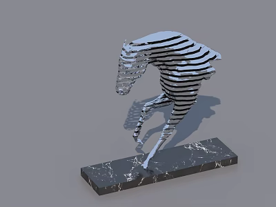 Silver Striped Horse Sculpture With Modern Marble Base Display Stand 3d model