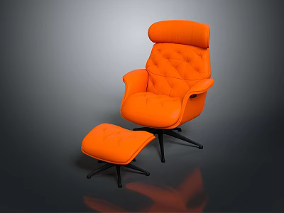 Orange Leather Leisure Chair With Diamond Tufted Design Matching Ottoman And Black Metal Legs 3d model