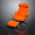 Orange Leather Leisure Chair With Diamond Tufted Design Matching Ottoman And Black Metal Legs