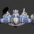 Blue White Red Mecha Robot Character With Shield Weapon And Action Pose