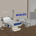 Bright Hospital Room Medical Equipment With Beds Bedside Tables IV Stands Wall Panels And Plants