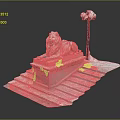 Classic Lion Statue On Stone Pedestal With Stairs And Street Lamp